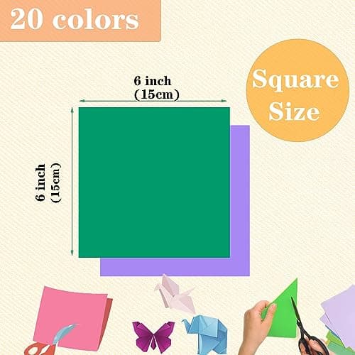 Lot de 300 feuilles de papier origami, 15 x 15 cm, double face (70 g/m2), 20 couleurs, petits carrés de papier origami pour enfants, loisirs créatifs, projets d'artisanat pour enfants et adultes