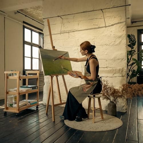 MEEDEN Chevalet Peinture en Bois de hêtre Massif, Peut contenir Une Toile jusqu'à 110cm, Chevalet de Peinture à Cadre en A avec Hauteur et Angle réglables, Naturel