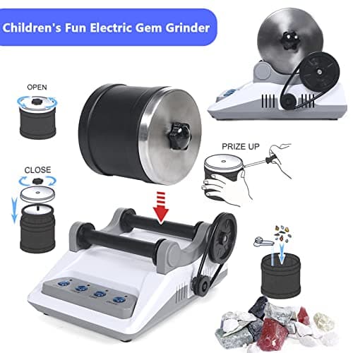 Rock Tumbler Kit, Set Professionnel Gobelets En Pierre Tambour Polissage Tambour Pierre Ponceuse à Pierre Rock Polisher For Children And Adults 7 Jours Fonction ChronoméTrage 4 Types Poudre Polissage