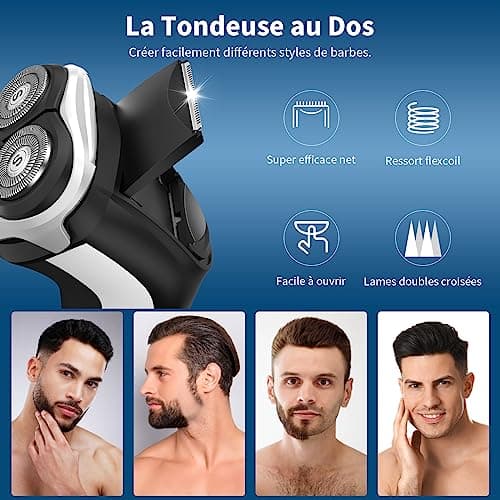 SweetLF [2024 New] Rasoir Electrique Hommes Wet & Dry (Plus 3 Lames+1 Chargeur Rapide) avec 4D Têtes Rotatives, Rasoir Rechargeable avec Ecran LED, Rasage IPX7 Etanche + Tondeuse Barbe - Noir