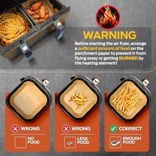 PORTENTUM Papier cuisson air fryer - 100 pièces Food-Grade BPA gratuit, 16 x 20 cm, pour friteuse sans huile 3 à 4,5 litres - Idéal pour la cuisson saine