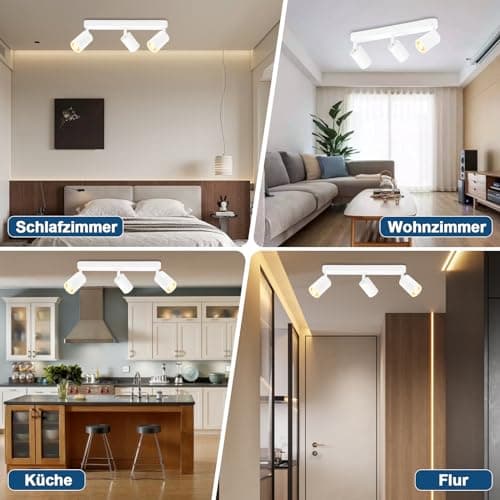 KYOTECH Plafonnier LED GU10 3 Spots Orientables Spot Plafond GU10 Applique Plafond Interieur Pivotants Applique murale LED Blanc,livré sans ampoules