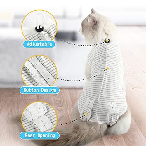 Dotoner Combinaison de Convalescence Professionnelle pour Chat - Chemise de Convalescence chirurgicale pour plaies Abdominales, Bandages, collerette vétérinaire (M, Gris)