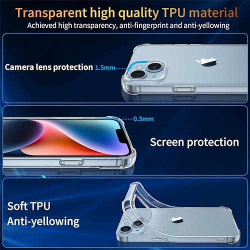 FLLAO 4 en 1 Coque pour iPhone 14 avec 2 Verre Trempé et 1 Caméra Protecteur, [Coussin d'air Intégré] Antichoc Antirayures Bumper Protection Housse pour iPhone 14 6.1", Transparent