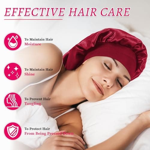 2 Pièces Bonnet Long en Satin pour Fille, Bonnet de Sommeil Chapeau Nuit en Satin à Large Band Élastique Bonnets de Nuit Doux pour Femmes Cheveux Longs Cheveux Bouclés
