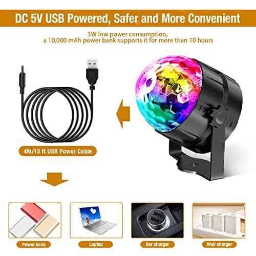 Gobikey Boule Disco de Commande Vocale, 360° Rotative Boule à Facette Couleurs,3 Modes de Musique Jeux de Lumiere avec USB 4M Télécommande et Câble, boule a facette Lumiere Disco pour Fête/Noël/DJ