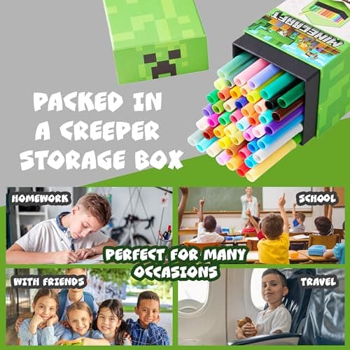 Minecraft Feutres de Coloriage pour Enfants - Lot de 48 Feutres Enfant Lavables Non Toxiques Idée Cadeau Gamer Garcon