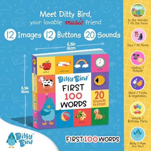 Ditty Bird Livre Sonore en Anglais: 100 Premiers Mots in English | Apprentissage ludique de la Parole pour bébés de 1 à 4 Ans | Livre interactif avec sonorités et chansons Amusantes