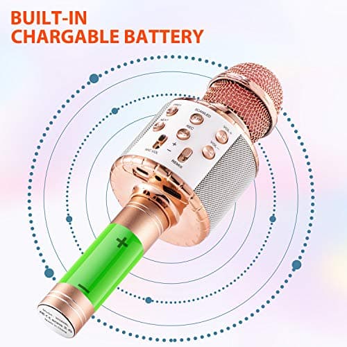 Fede Microphone Karaoké sans Fil Bluetooth avec Lumière LED Multi Couleur, Micro à Main Portable Haut-Parleur pour Enfants/Adultes Chanter, Compatible avec Android/iOS/PC/Smartphone