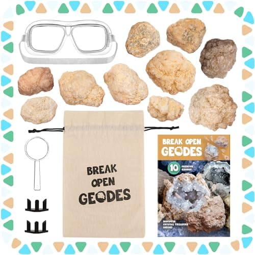 XXTOYS - Kit Pierres et Minéraux- 10 Géodes - Pierre Naturels à Ouvrir en Les Cassant - Découverte de Cristaux