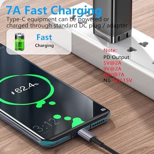 SinLoon Câble PD 140 W DC5525 vers USB C, entrée femelle CC 5,5 mm x 2,5 mm, câble de charge d'alimentation mâle de type C avec puce d'identification automatique PD, pour téléphones, tablettes,