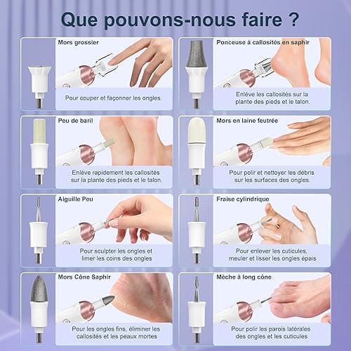 Kit Manucure Pedicure: Eletorot Ponceuse pour Ongles avec 8 Embouts, Limes a Ongles Professionnelle pour Anti Callosités, Set de Manucure Pedicure Electrique pour Le Soin Mains et Pieds