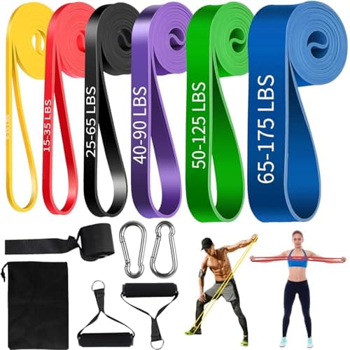 Lot de 6 Bande Elastique Musculation, Bande Elastique Fitness avec Ancrage de Porte et Sac de Rangement, Resistance Band pour Entraînement, Pull-Up, Yoga, Pilates pour Hommes et Femmes