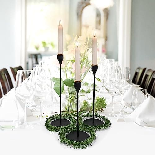 SNAILGARDEN Lot de 6 bougeoirs noirs pour bougies coniques, bougeoirs décoratifs en métal avec 6 couronnes de bougies pour dîner, mariage, fête, convient aux bougies de 1,9 cm d'épaisseur
