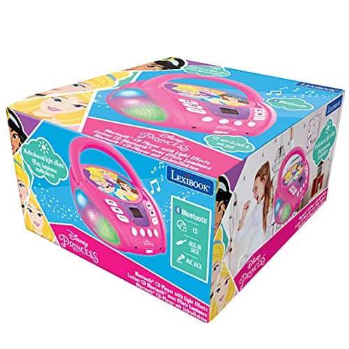 Lexibook - Disney Princesses - Lecteur CD Bluetooth pour Enfants - Portable, Effets Lumineux, Prise Micro, entrée auxiliaire, Batterie ou Secteur, RCD109DP
