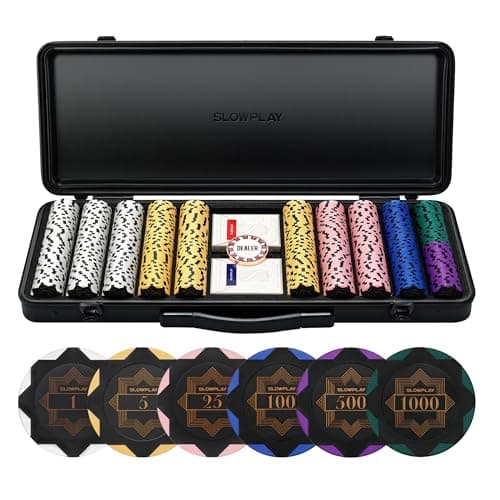 SLOWPLAY Nash Deluxe Coffret de Poker Set | Jetons de Poker en Argile 500 PCS [avec Valeur], 14g | Malette de Poker Texas Holdem| Cartes de Poker, Bouton Dealer