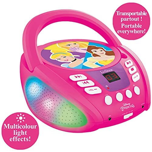 Lexibook - Disney Princesses - Lecteur CD Bluetooth pour Enfants - Portable, Effets Lumineux, Prise Micro, entrée auxiliaire, Batterie ou Secteur, RCD109DP