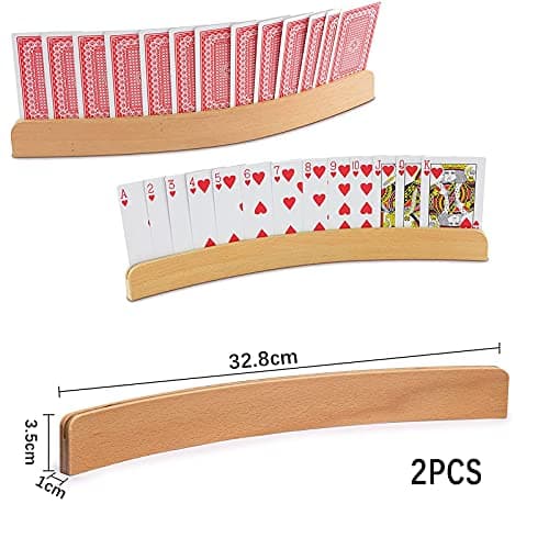 Aatpuss 2 Pièces Porte-Cartes à Jouer en Bois,Support Carte à Jouer,Porte-Cartes à Jouer Arrondi en Bois,Porte Cartes à Jouer au Design Incurvé,pour Les Enfants et Les Seniors