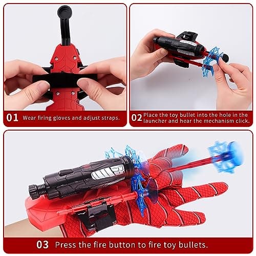 Lot de 2 Gant de Lanceur Spider, Spider Launcher Gant de Cosplay en Plastique Gant Spider Enfant Lanceur Toile Jouet de Poignet Lanceur de héros Lanceur d'araignée Jouets éducatifs pour Enfants
