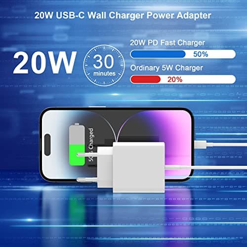 Chargeur Rapide iPhone 14 13 Pro Max, 4-Pack [Apple MFi Certifié] Chargeur Mural USB C PD 20W avec Câble de Charge Rapide USB C vers Lightning de 2 Mètres Compatible avec iPhone 14 13 12 11 XS XR X 8