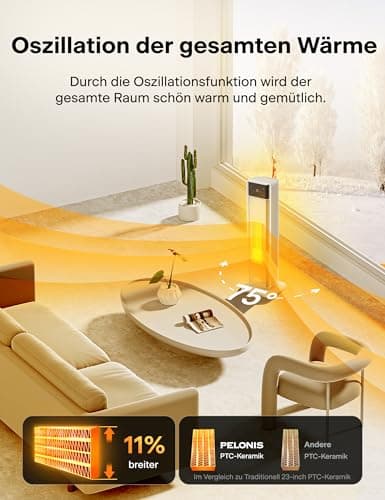 PELONIS Chauffage d'appoint 2000W, Chauffage électrique avec télécommande et thermostat, 75° Oscillation & Minuterie 24 heures, Silencieux PTC Radiateur Électrique basse consommation