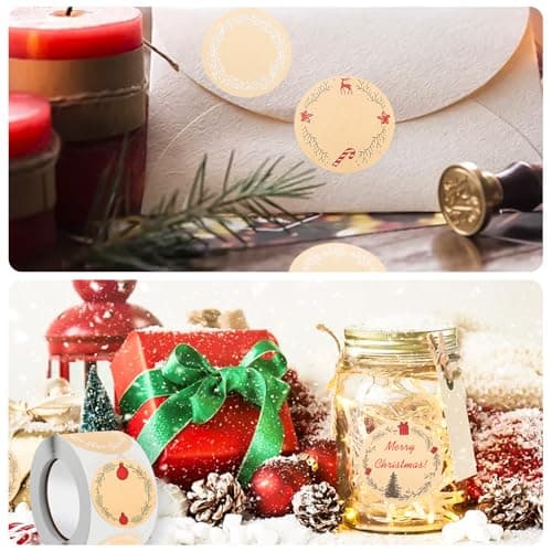 500 Pcs Etiquette Autocollantes Noel,Gommettes Noël,Merry Christmas Etiquette joyeux noel,Vacances Cadeau Autocollants d'enveloppe,Autocollant papier kraft pour DIY Cadeaux Enveloppes (B)