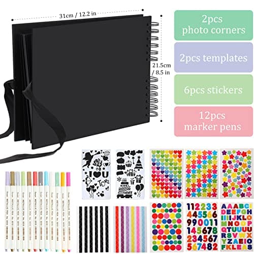 AIOR Album Photo Traditionnel Scrapbook 80 Pages, DIY Scrapbooking Album Mariage Livre d'or Idee Cadeau Original Maitresse Femme pour Valentin De noël Anniversaire (Noir)