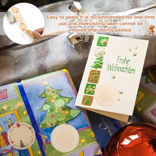 500 Pcs Etiquette Autocollantes Noel,Gommettes Noël,Merry Christmas Etiquette joyeux noel,Vacances Cadeau Autocollants d'enveloppe,Autocollant papier kraft pour DIY Cadeaux Enveloppes (B)