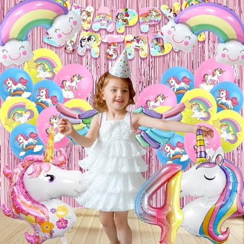 52 Pcs Decoration Licorn Anniversaire, Anniversaire Licorn, Decoration Anniversaire Licorn Fille, Ballon Licorn Anniversaire, Ballon Anniversaire Fille, Anniversaire Licorn 4 Ans