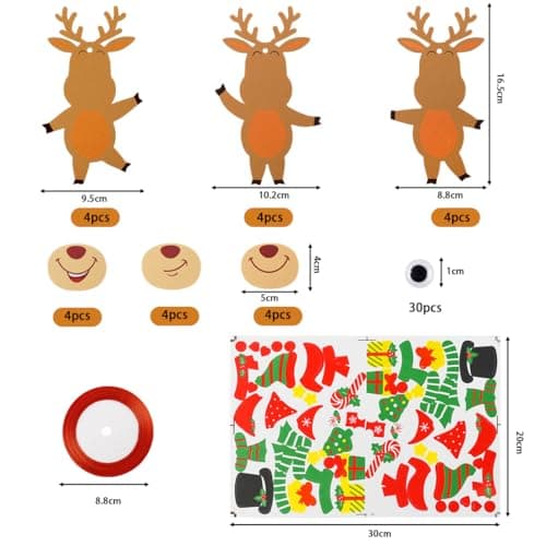 Kit Bricolage Noel Enfant, 12 Pièces Renne Suspendue de Noël, Activites Manuelles Enfants Noel, Autocollants en Mousse Pendentif Créatif DIY pour Décoration Arbres de Noël, Fenêtres