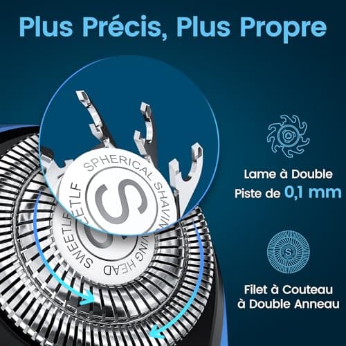 SweetLF Rasoir Electriques Hommes, Rasoir 2 en 1 2024, Tête Flottante 4D, Autonomie de 120 Mins, Longue Durée de Vie, Étanchéité IPX7, Utilisable à Sec et Sous L'eau, Écran LED (Bleu Foncé)