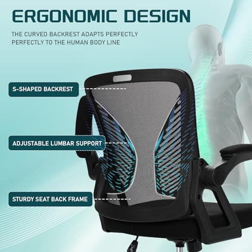 Milacyee Chaise de Bureau Ergonomique, Chaise de Bureau avec accoudoirs réglables, Soutien Lombaire, Réglable en Hauteur, Chaise de Bureau pivotante avec Dossier en Filet Respirant, Noir