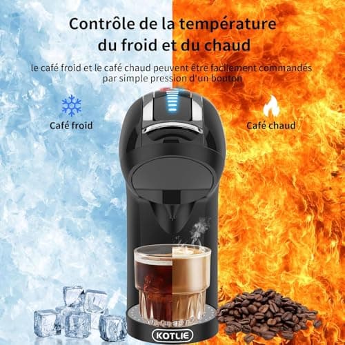 KOTLIE EM-308A Cafetière 5 en 1 avec extraction à chaud et à froid pour Lavazza a modo mio/pour Nespresso Original/pour Dolce Gusto/café moulu/ESE (44 mm), 4 températures sélectionnables(Noir)