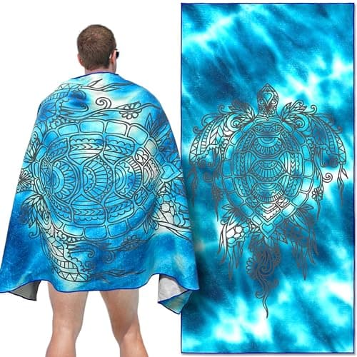 Lubibi Serviette de Plage en Microfibre,Grande Couverture de Plage,80x160cm,Séchage Rapide,Anti-Sable,Super absorbante,Serviette de Voyage Portable,pour Fitness, Camping,Natation,Yoga(Tortue Marine)