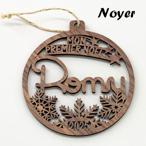 Boule de Noël Mon premier Noël, prénom et année personnalisable, Décoration en bois pour sapin, étui cadeau en option. Cadeau de Noël, naissance.
