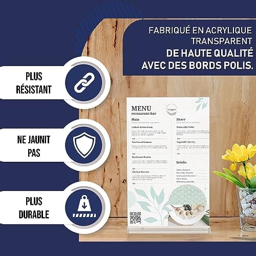 Lot de 6 porte-affiches en acrylique A6 – Élégants et polyvalents – Bords polis – Affichage double face – Écran en plexiglas – Idéal pour les photos, panneaux, menus et présentations de table