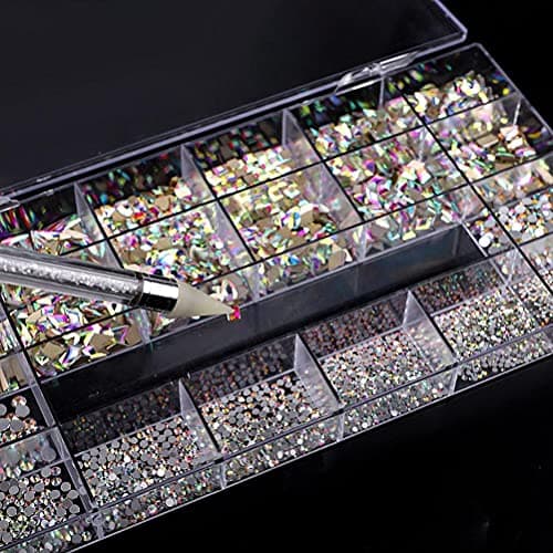 CaCaCook Lot de 9000 en cristal AB pour nail art - Kit professionnel de 9000 pièces - Plusieurs formes en verre cristal AB - Accessoires pour nail art