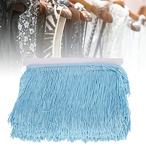 Gland à franges de 14 cm de long, garniture de franges de couture de robe latine, garniture de franges de rideau à pompons larges pour l'artisanat de couture (Bleu ciel)