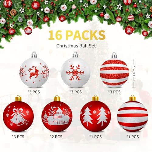 Arbolisse Boule de Noel Decoration Sapin Noel, 16PCS Decoration Noel Sapin, Boule de Noel Blanche et Rouge, Boules de Noël Decoration Noel Interieur