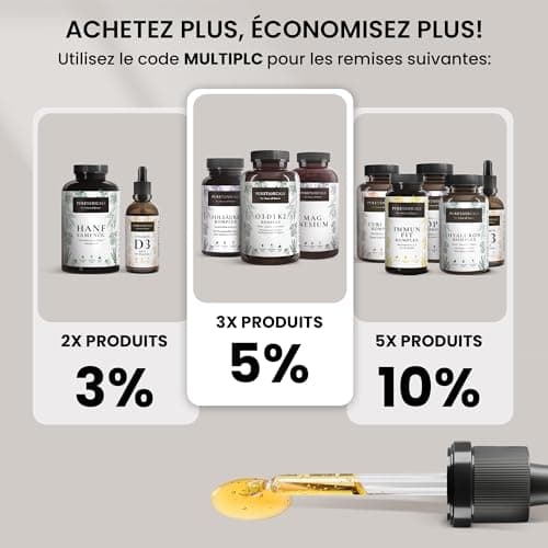 Vitamine D3+K2 Gouttes (50ml) - 1000 IE par Goutte testée en laboratoire - Longue Conservation avec 1700 gouttes - dans de l'huile MCT de Noix de Coco Naturelle, Cholécalciférol Liquide