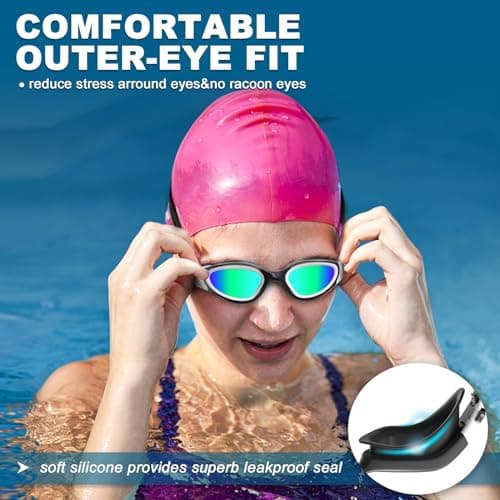 HotSrace Polarisées Lunettes de Natation, Non polarisée claire Lunettes de Plongée Anti buée Anti UV Vision Nette pour Homme Femme Unisex Adultes Adolescents