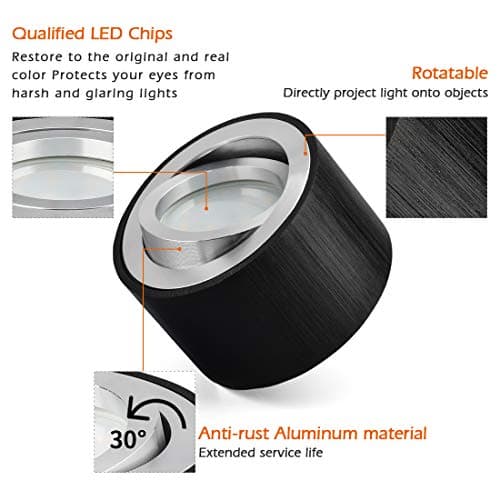 KYOTECH Spot LED en Saillie Orientable Ø80x50mm Plafonnier Luminaire Apparent Ronde Noir brossé Plafonnier Spot LED Downlight 5W LED Module 400LM 3000K Blanc Chaud