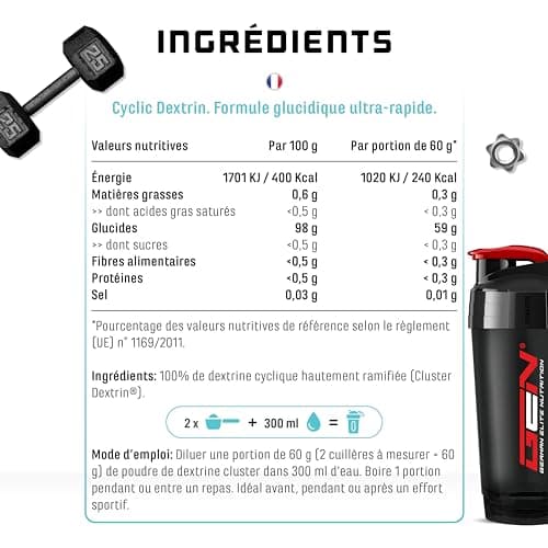 Cyclic Dextrin (Cluster Dextrin®) 1000 g - Poudre de glucides premium - Dextrine cyclique hautement ramifiée - Poudre énergétique brevetée pour plus d'énergie - Vegan