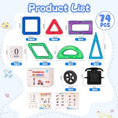 aaczly Construction Magnetique Enfant 74 Pièces Blocs de Construction Magnétiques Enfants Educatif Jeux Cadeaux pour Enfants à Partir de 3 4 5 6 7 an
