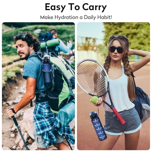 KollyKolla Gourde 1L, Bouteille d'eau, Étanche & Réutilisable, Gourde Sport avec Filtre et Marqueur de Temps, sans BPA, Gourde Motivation pour Enfant, Adulte, Cyclisme, Bureau, l'école, Camping