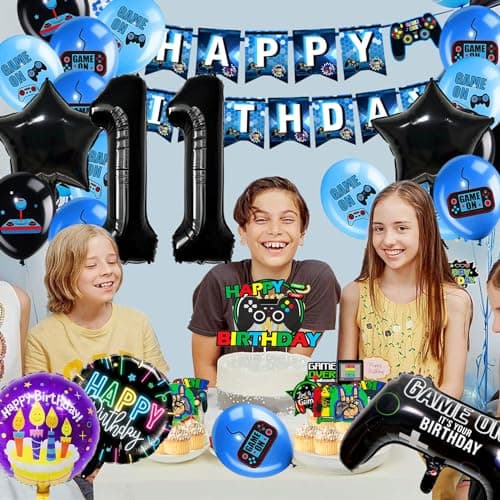 Décoration D'anniversaire Fête de Jeu Vidéo 11 Ans, Ensemble Décoration d'anniversaire Jeu Vidéo Garçon, Ballon de Manette de Jeu, Kit Decoration Gateau Gamer mit Banderole Joyeux Anniversaire