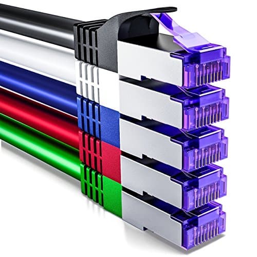 deleyCON 5x 0,5m CAT7 Câble Réseau - 10 Gigabit - Court 50cm RJ45 Câble de Raccordement Câble Ethernet (Cuivre, SFTP PiMF Blindage) LAN DSL Modem Routeur Panneau de Brassage CAT7 CAT6 CAT5 - Coloré