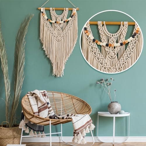 Andibro Lot de 200 perles en bois, 5 couleurs, grands trous, pour le bricolage, les dreadlocks, les tresses de cheveux, le macramé, la fabrication de bijoux