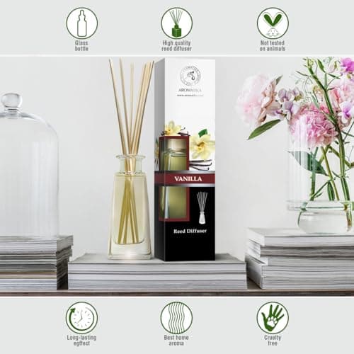 Diffuseur Parfum de Vanille 100ml - Naturel Fragrance Fraîche et Durable - Kit Diffuseur Cadeau avec 10 Bâtonnets de Bambou - Meilleur pour Aromathérapie