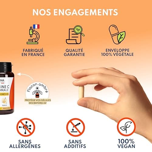 Vitamine C Liposomale - Anti Fatigue, Immunité - Assimilation Maximale - 60 gélules Végan - 1 à 2 mois de cure - Fabriqué en France